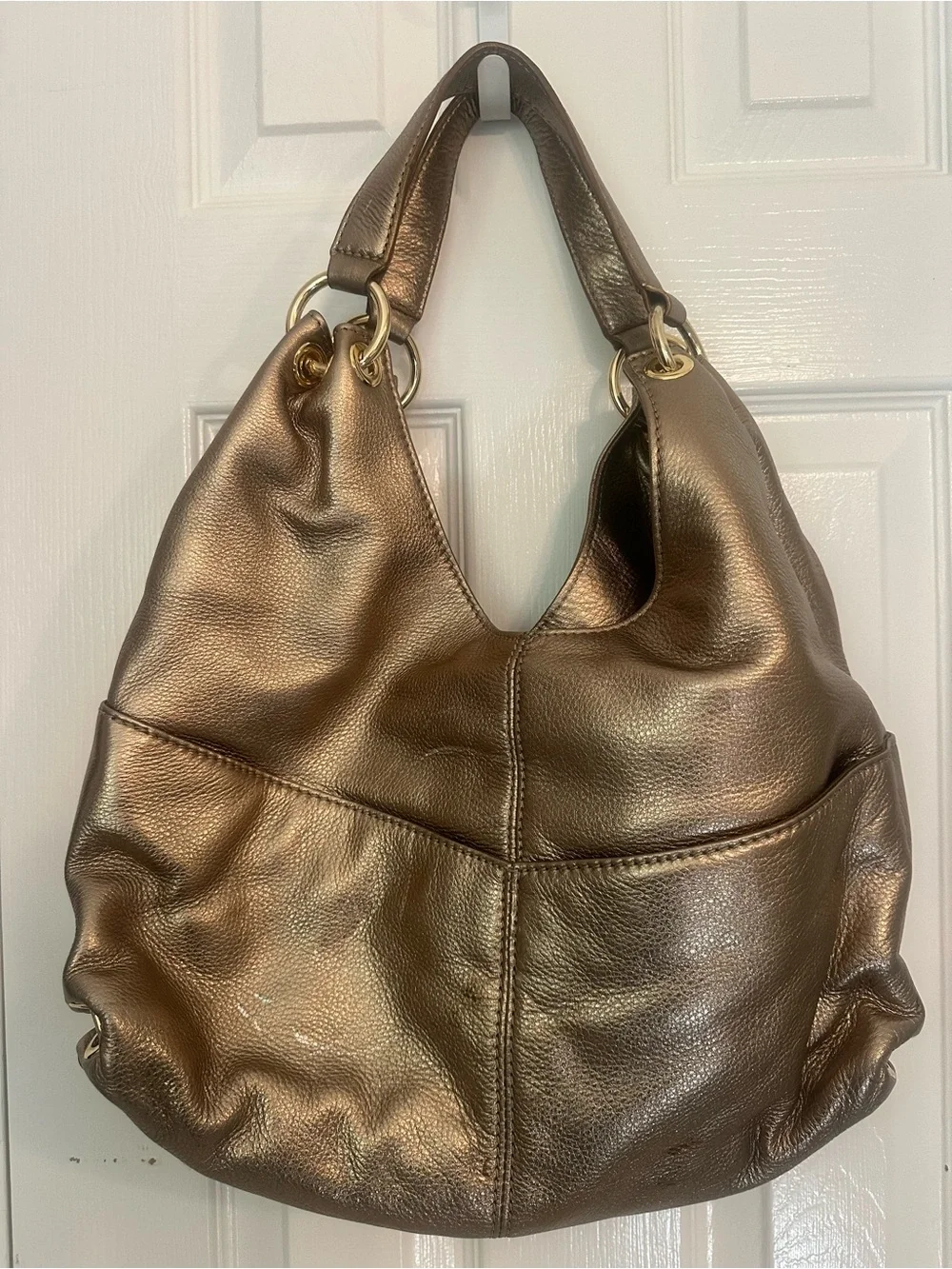 Michael Kors Metallic Bronze Leather Hobo Shoulder Bag